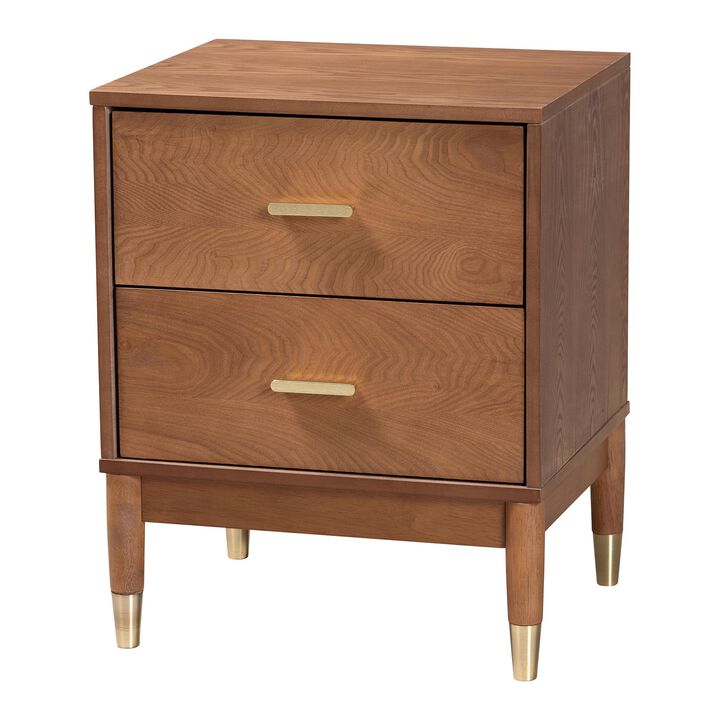 Baxton Studio Mandolin Mid Century Ash Walnut Wood 2 Drawer Nightstand