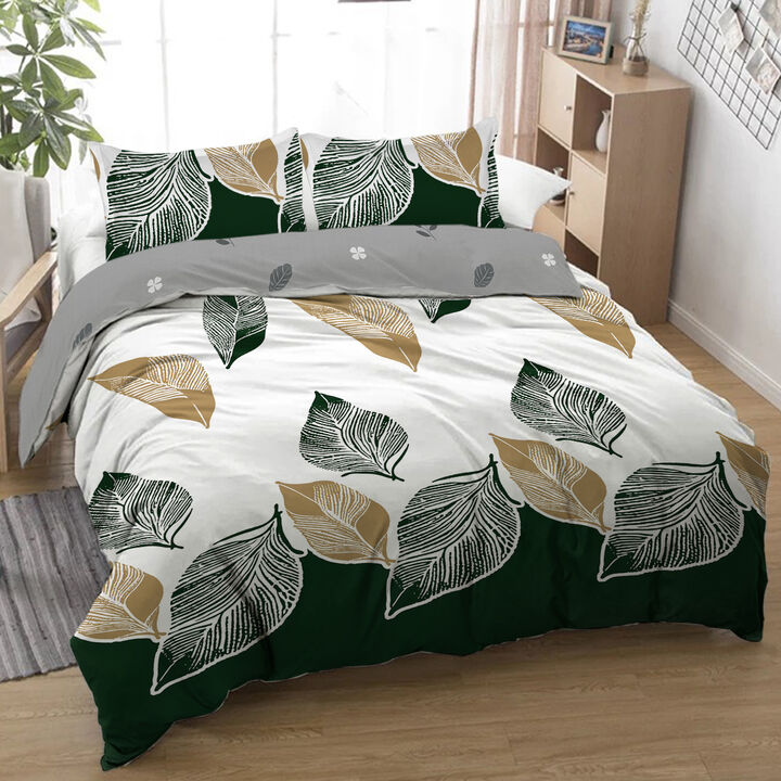 3-Piece Tropical Duvet Cover Set with Botanical Palm Leaves Nature-Inspired Bedding for a Relaxing Bedroom Atmosphere