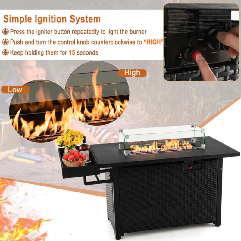 Hivvago 52 Inches Outdoor Wicker Gas Fire Pit Propane Fire Table with Cover