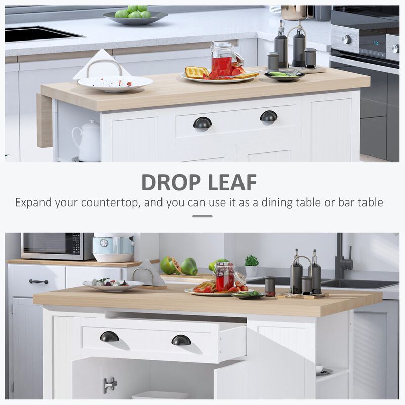 White Kitchen Helper: Freestanding Island Table with Drop Leaf
