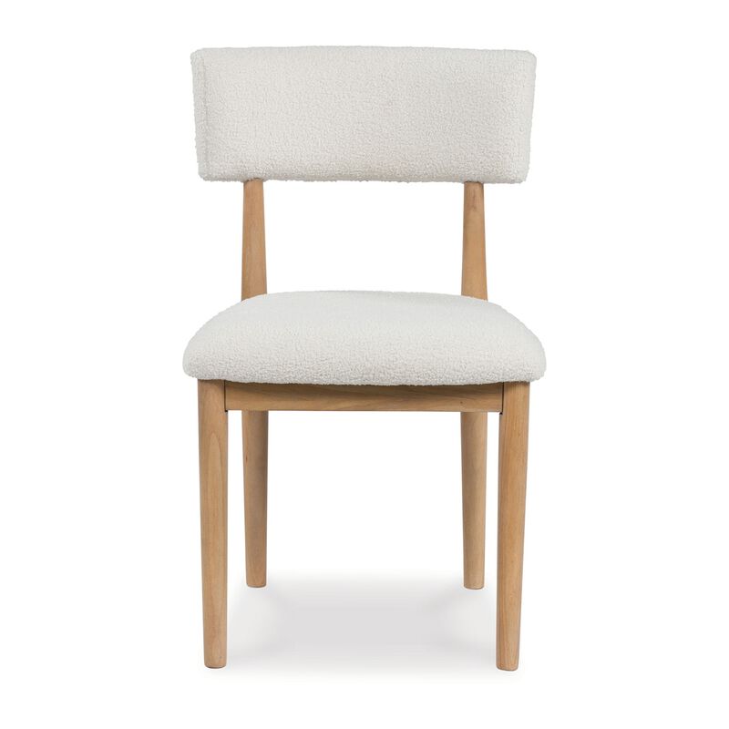 Awdyn Dining Side Chair Set of 2, Brown Solid Wood, White Seat Cushion - Benzara