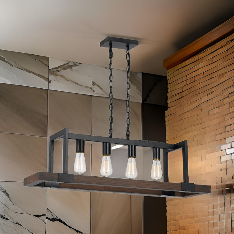 Watt Wood and Metal Chandelier with 6 Foot Chain