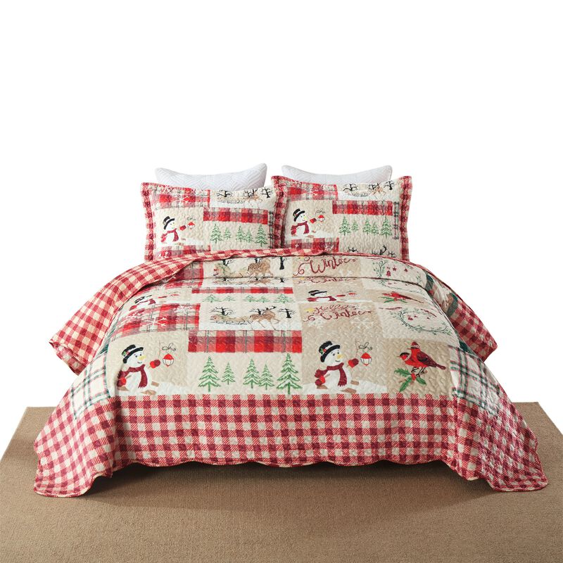 Marcielo 3 Pc Velvet Quilted Oversized Christmas Quilt Bedspread Set