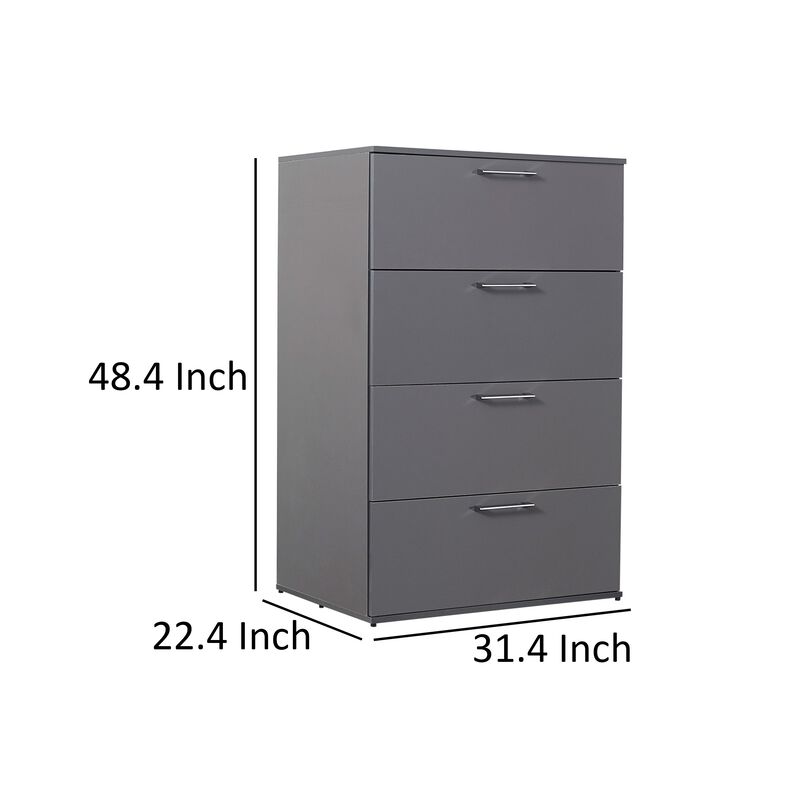 Eli  48 Inch Tall Dresser Chest, 4 Big Storage Drawers, Glossy Gray Finish