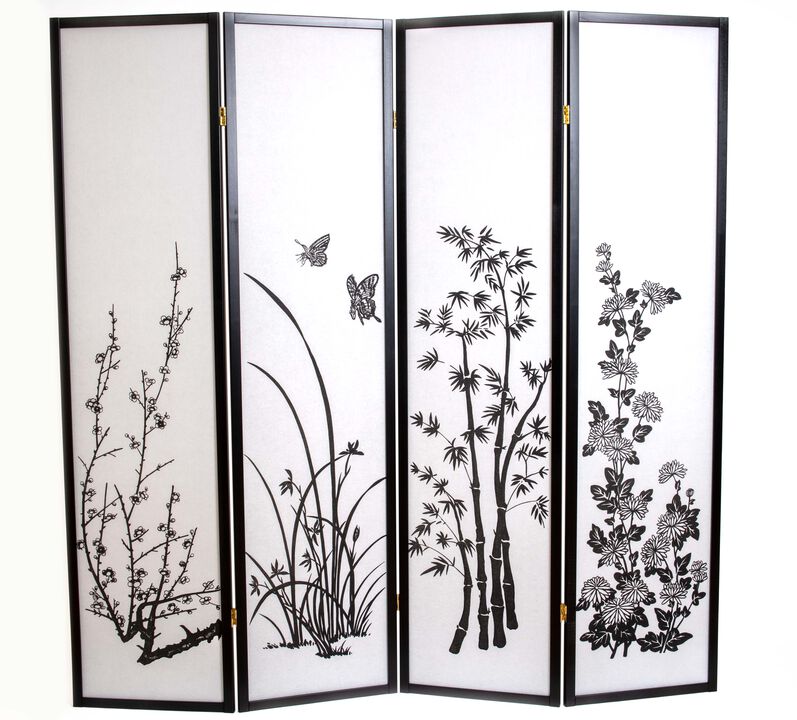 4 Panel Room Divider Privacy Screen Bamboo Print 71" Tall x 70" Wide