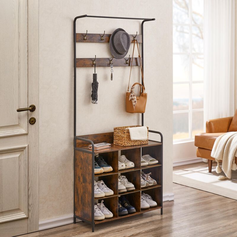 3-in-1 Hall Tree with Coat Rack & Shoe Storage for Entryway Organization