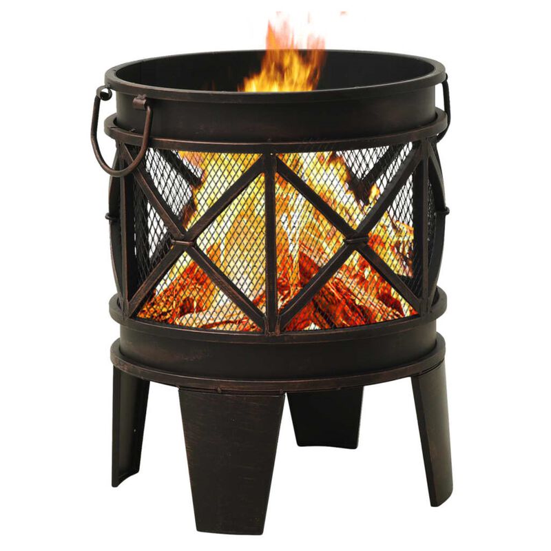 vidaXL Rustic Outdoor Fire Pit with Poker, Rust-Resistant and Heat-Resistant Painting, Durable Steel Construction, Large Fire Bowl