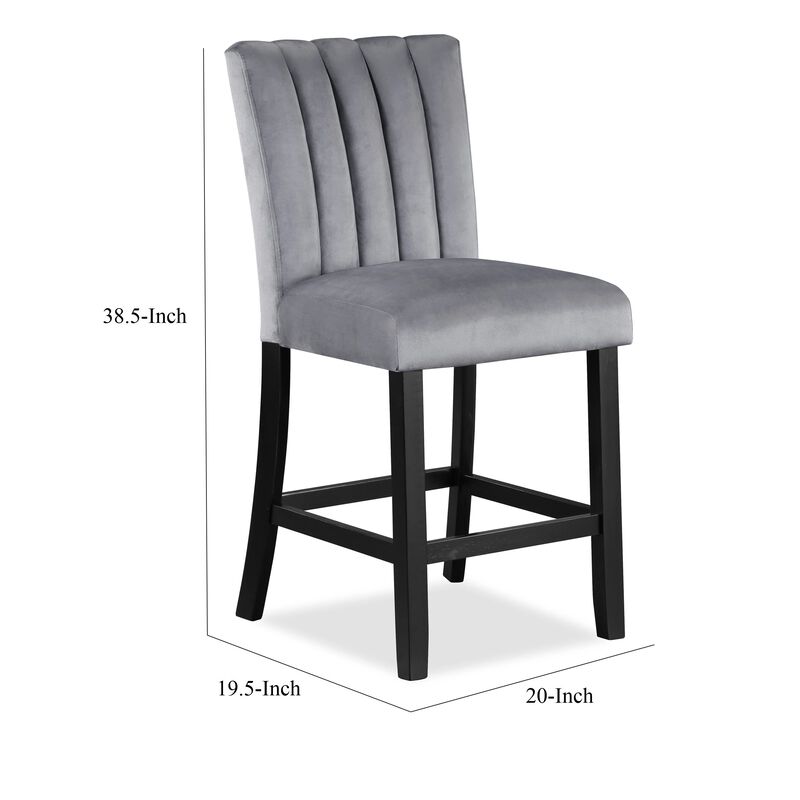 Marcus 26 Inch Counter Height Chair Set of 2, Channel Tufted, Wood, Gray - Benzara
