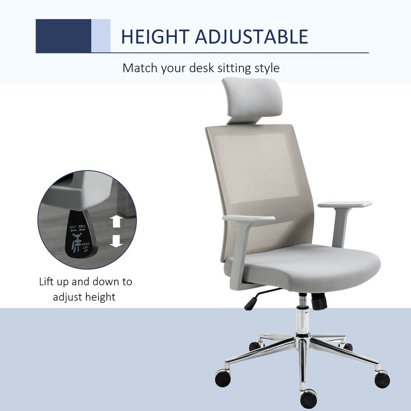 Grey Ergonomic Task Chair: High Back Swivel Office Chair with Lumbar Support