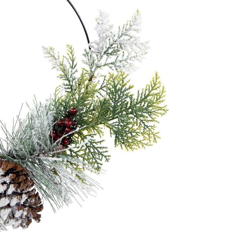 Frosted Mixed Foliage with Berries and Pinecone Artificial Christmas Wreath  16-Inch  Unlit