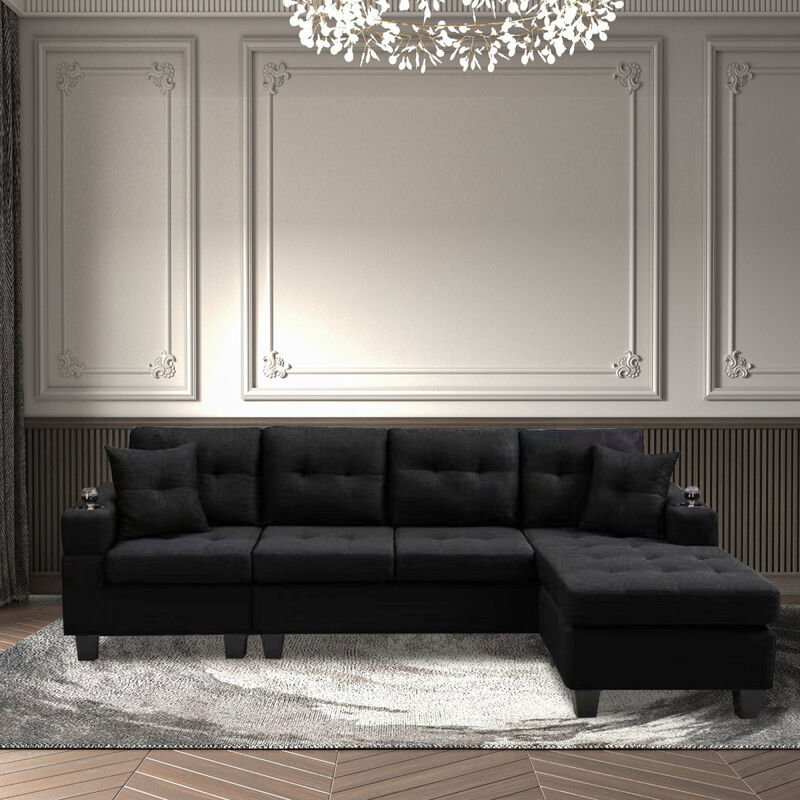 Mega Right Sectional Sofa With Footrest, Convertible Corner Sofa With Armrest Storage, Living Room