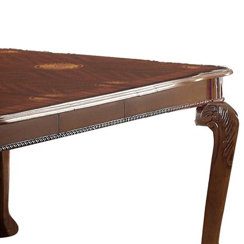 Wooden Extendable Leaf Dining Table with Cabriole Legs, Dark Brown - Benzara