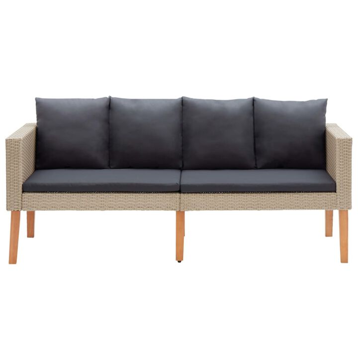 vidaXL 2-Seater Garden Sofa with Cushions Poly Rattan Beige
