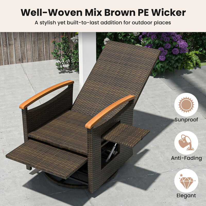 Patio Rattan 360° Swivel Recliner Chair with Adjustable Backrest and Footrest