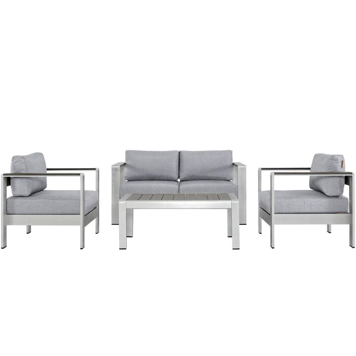 Shore Outdoor Patio Collection: Durable Aluminum Sectional Sofa Set for Outdoor Relaxation - Silver Gray