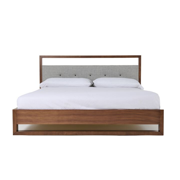 Cear Queen Size Bed, Gray Tufted Panel Headboard with Cutout, Gray Brown - Benzara