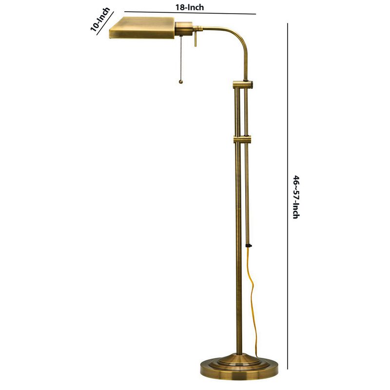 Metal Rectangular Floor Lamp with Adjustable Pole, Gold-Benzara