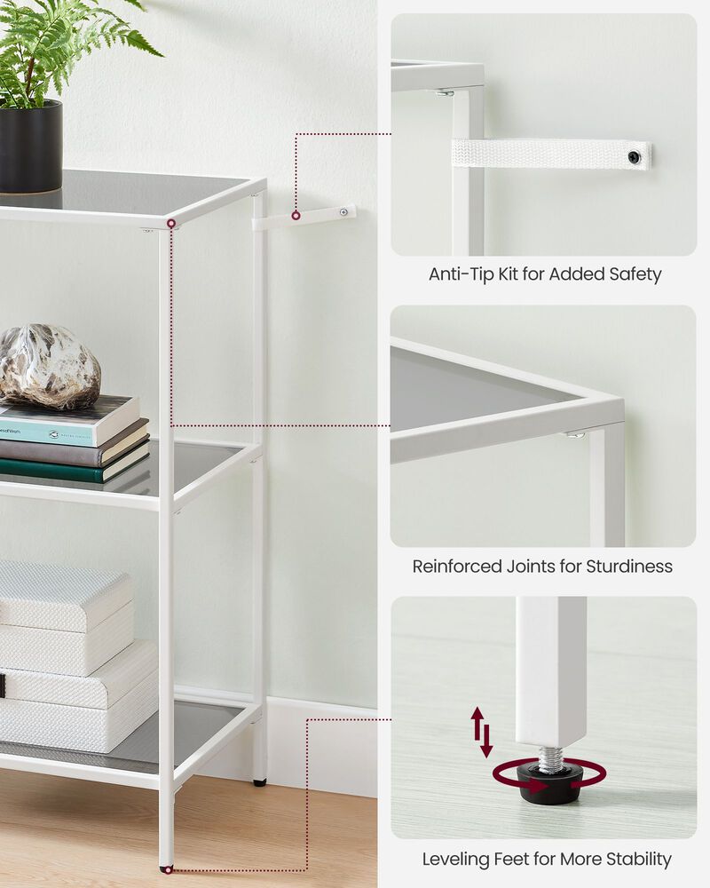 Stylish Console Table with 3 Shelves - Steel Frame, Tempered Glass, for Entryway or Living Room