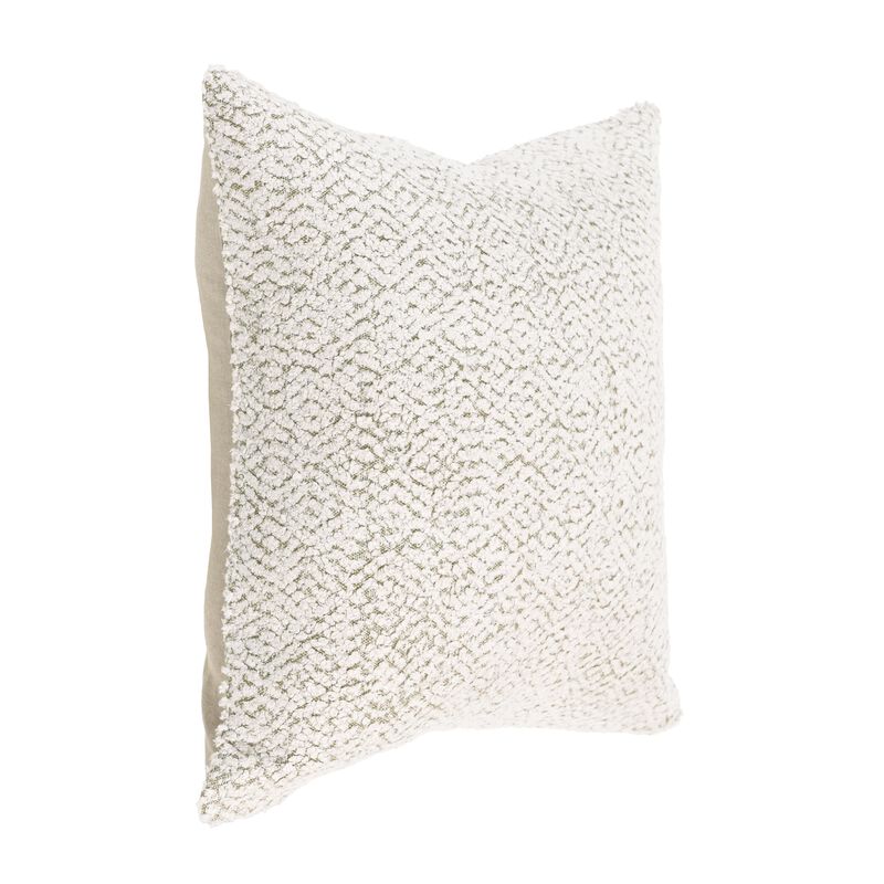 Rias Throw Pillow, Square 22 Inch Woven Design, Ivory Cotton Linen - Benzara