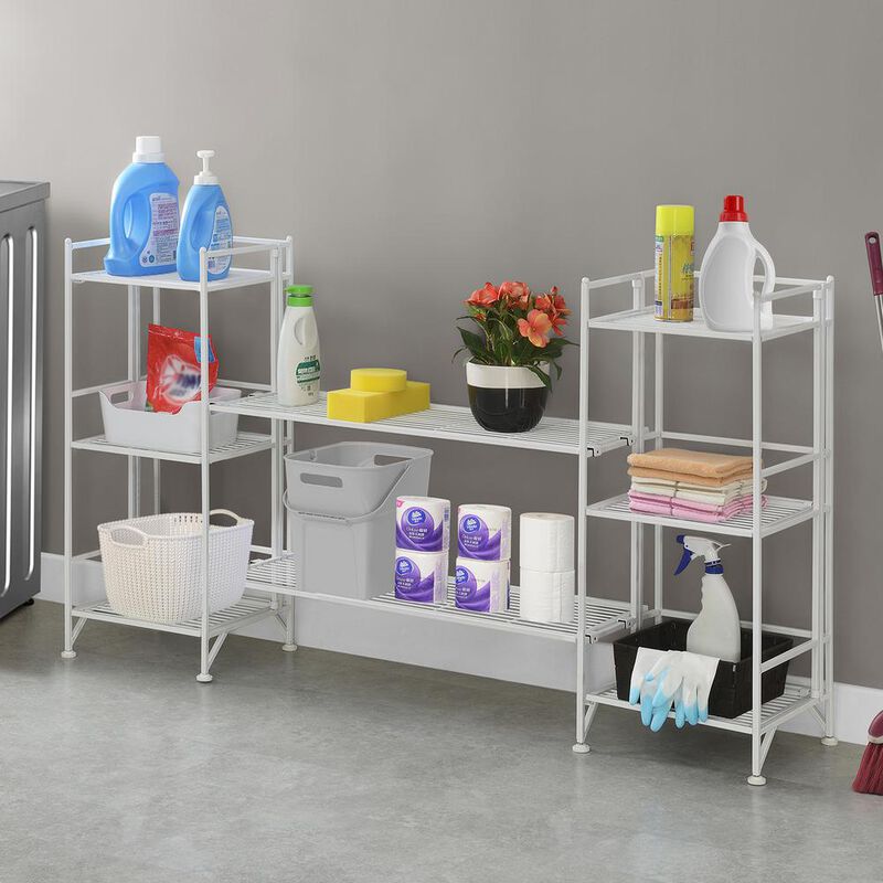 Convenience Concepts Xtra Storage 3 Tier Folding Metal Shelves with Set of 2 Deluxe Extension Shelves