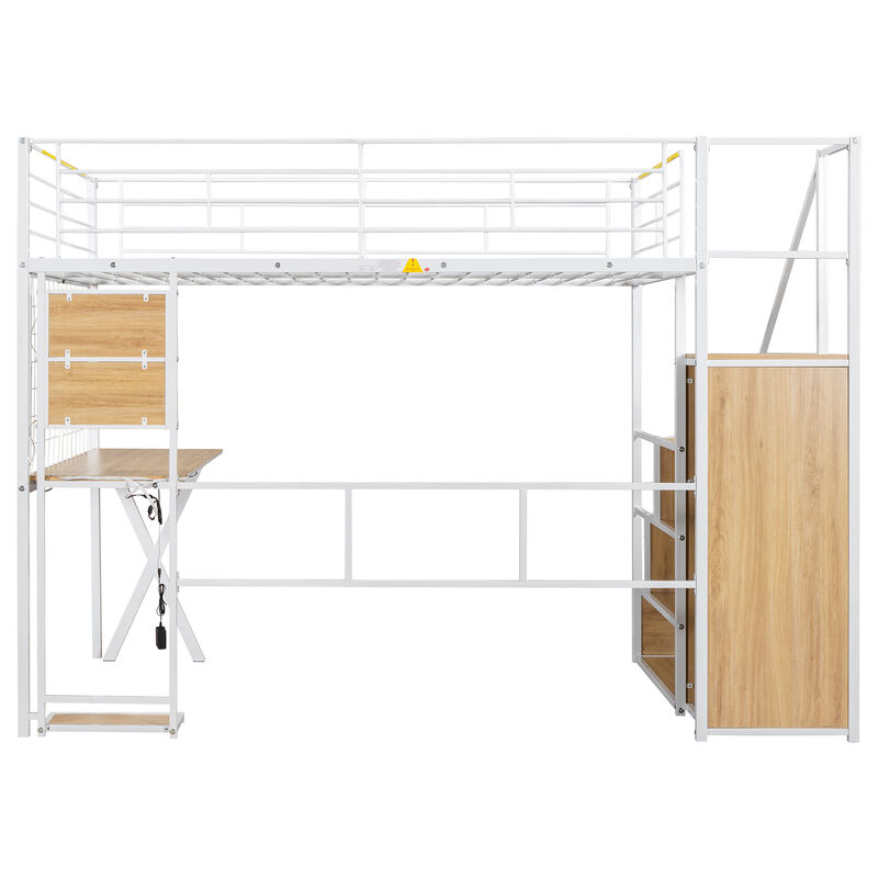 Merax Metal Loft Bed with LED and Storage Staircase