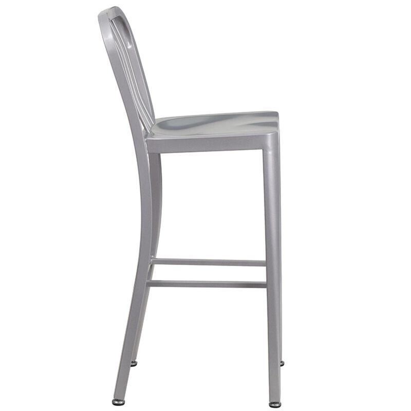 Flash Furniture Commercial Grade 30" High Silver Metal Indoor-Outdoor Barstool with Vertical Slat Back