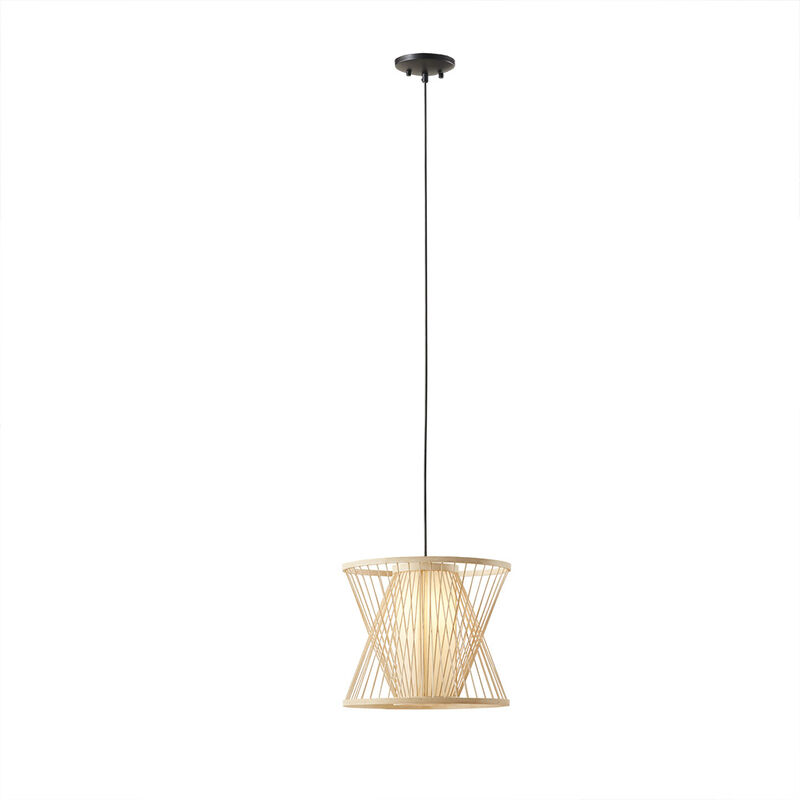 Gracie Mills Higgins Natural Bamboo Rattan Geometric Pendant Light