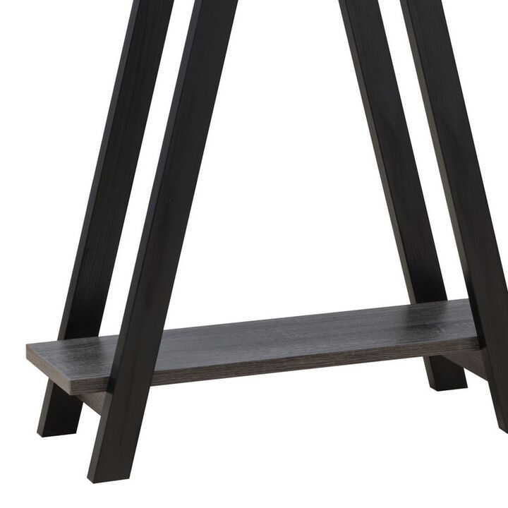 Baki 38 Inch Modern Wood Side Console Table, Corner Compartment, Black-Benzara