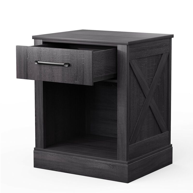 Compact Nightstand with Drawer and Open Compartment