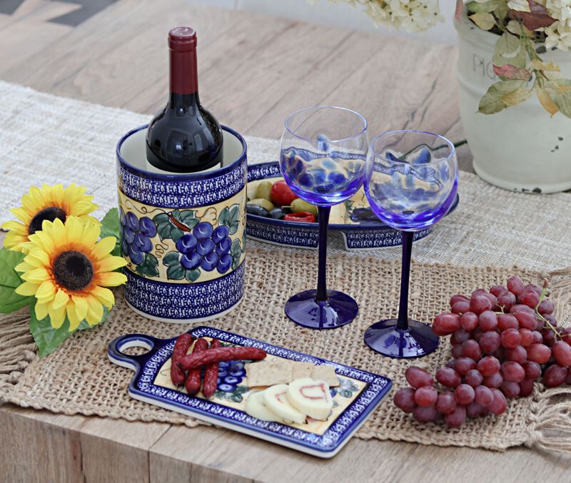 Blue Rose Polish Pottery Cobalt Confetti Large Wine Glass Set