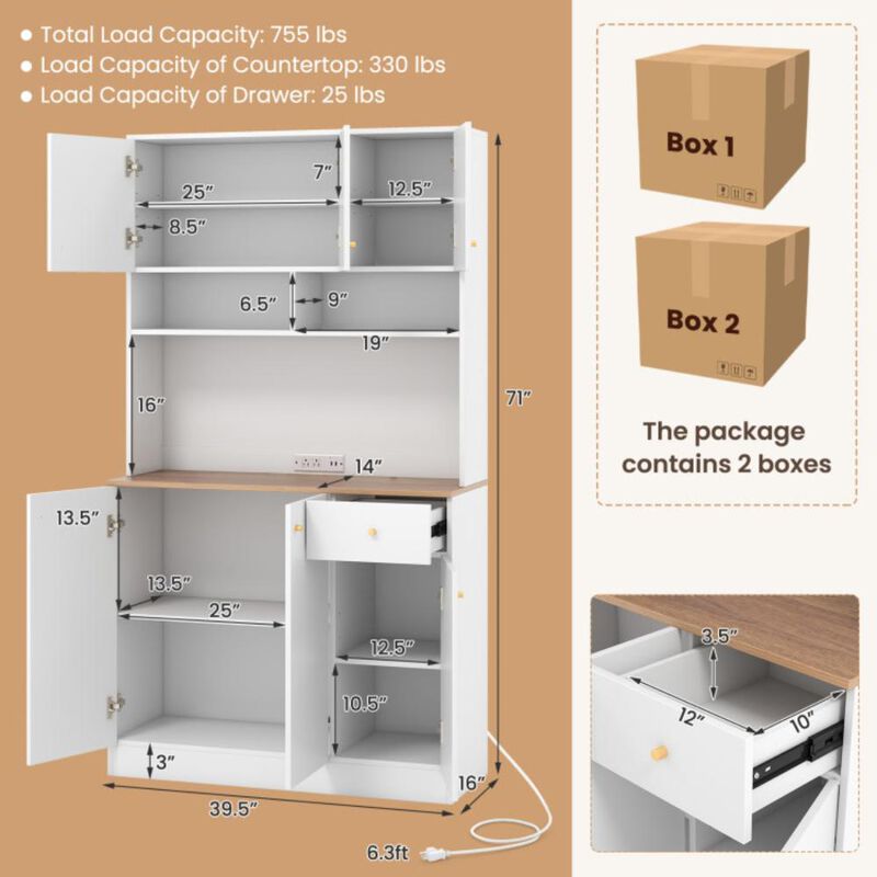 Hivvago 71 Inch Tall Pantry Cabinet with Outlets for Dining Room