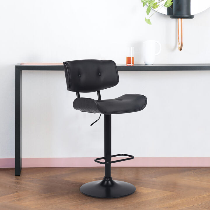 Brooklyn Adjustable Swivel Black Faux Leather and Black Wood Stool with Black Base