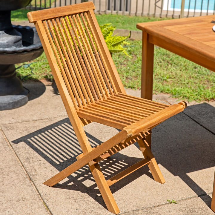 Sunnydaze Hyannis Solid Teak Wood Folding Slat-Back Patio Chair