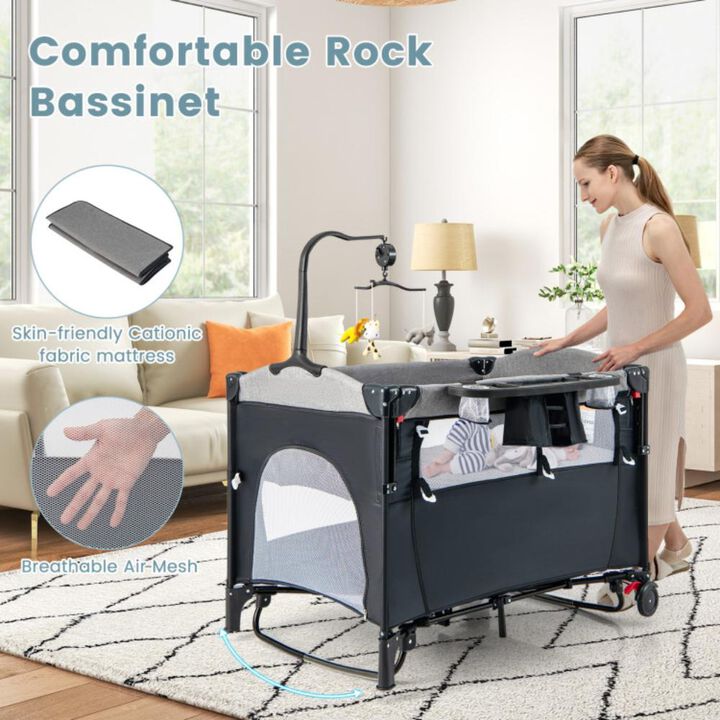 Hivvago 5-in-1 Baby Nursery Center Foldable Toddler Bedside Crib with Music Box