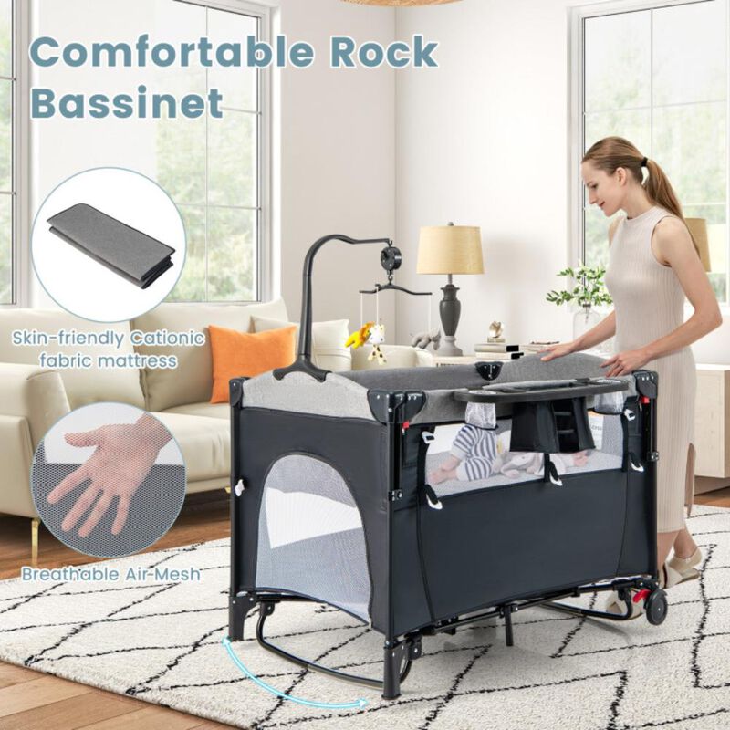 Hivvago 5-in-1 Baby Nursery Center Foldable Toddler Bedside Crib with Music Box