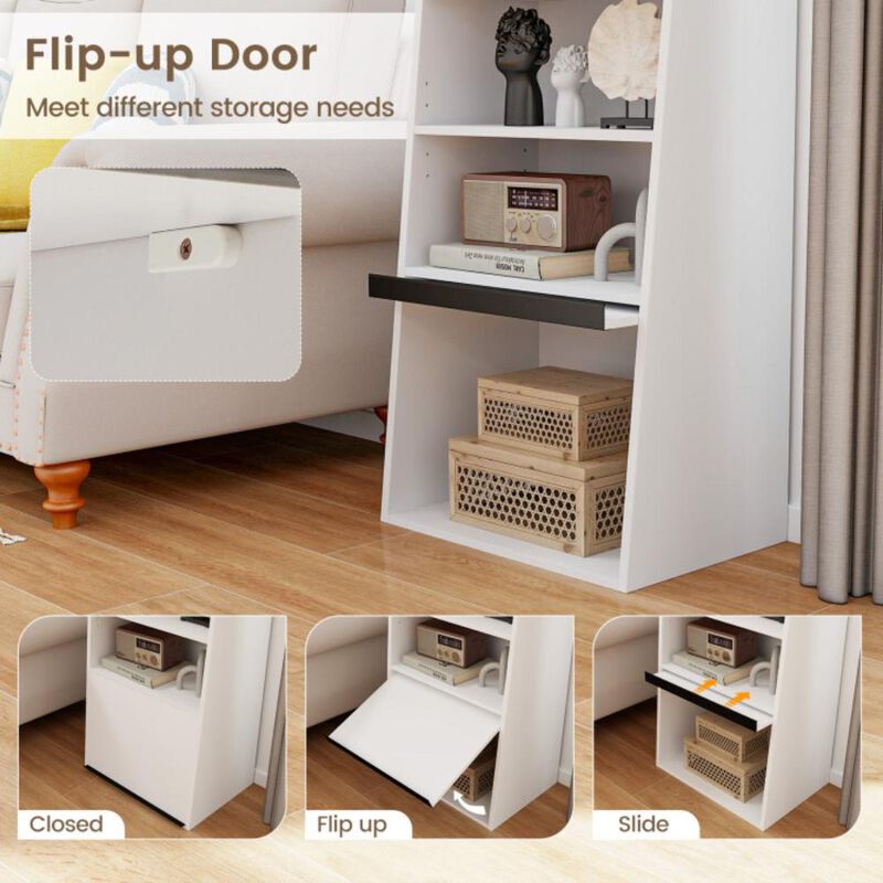 Hivvago 6-Tier Bookcase Freestanding Ladder Bookshelf with 2 Adjustable Shelves and Flip Up Door