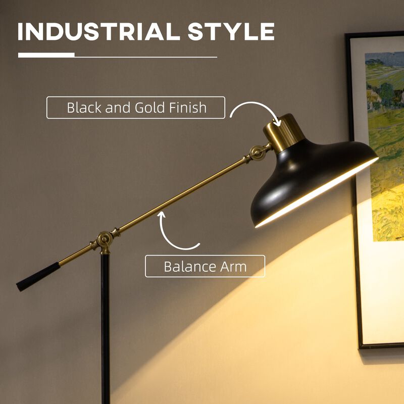 Black Industrial Light: Standing Lamp with Balance Arm & Adjustable Head