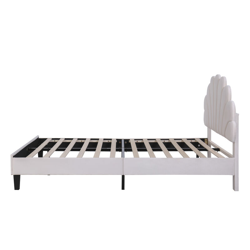 Merax Upholstered Platform Bed with Flower Pattern Velvet Headboard