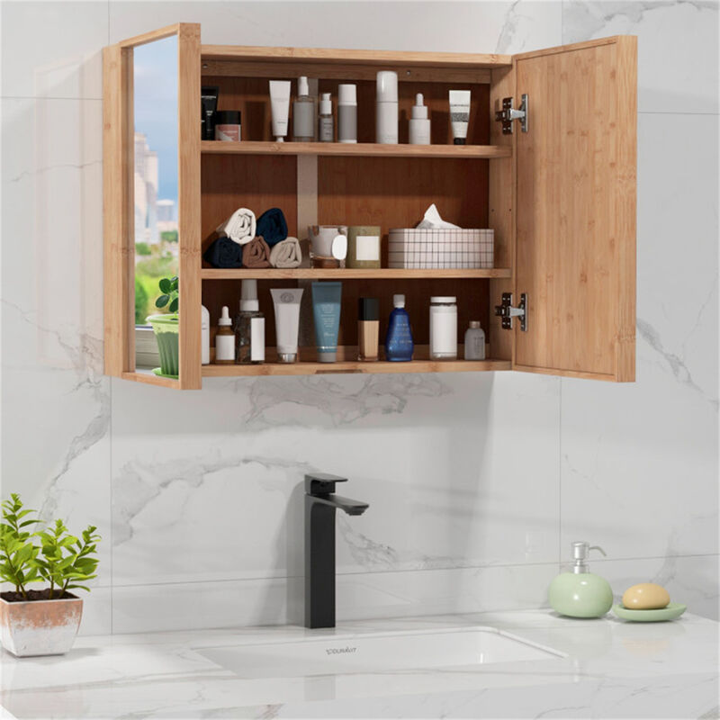 Wall-Mounted Bathroom Cabinet with Mirror, Storage Cabinet with Adjustable Shelves