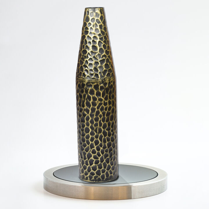 Hammered Metal Decorative Centerpiece Flower Table Vase Two Tone Black and Gold 20 Inch