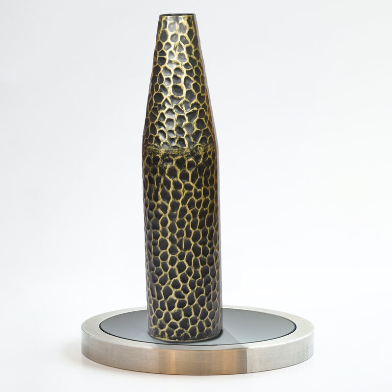 Hammered Metal Decorative Centerpiece Flower Table Vase Two Tone Black and Gold 20 Inch