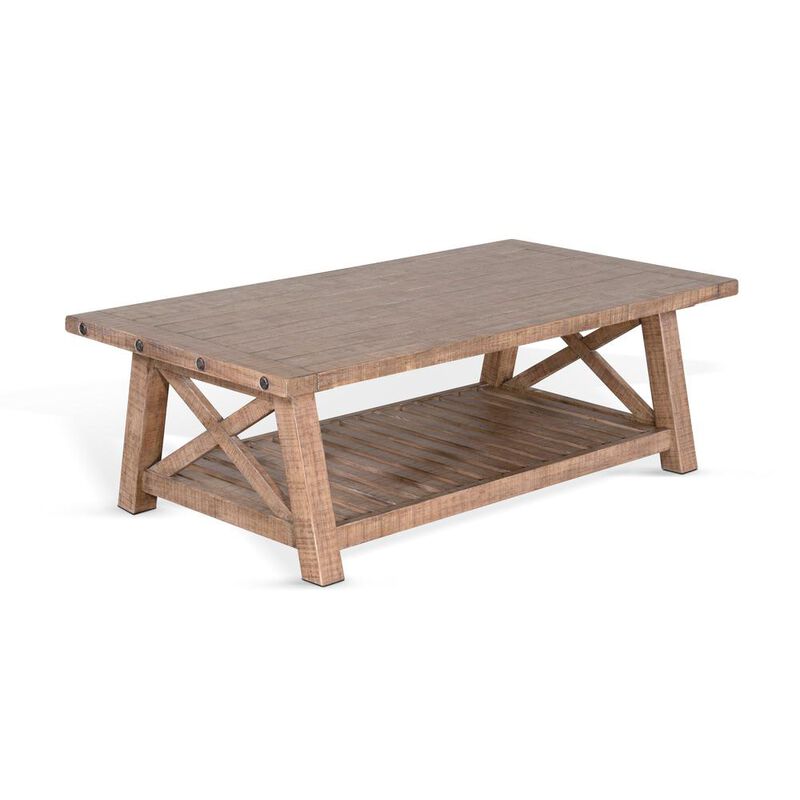 Sunny Designs Vivian 52 Farmhouse Mahogany Wood Coffee Table in Light Brown