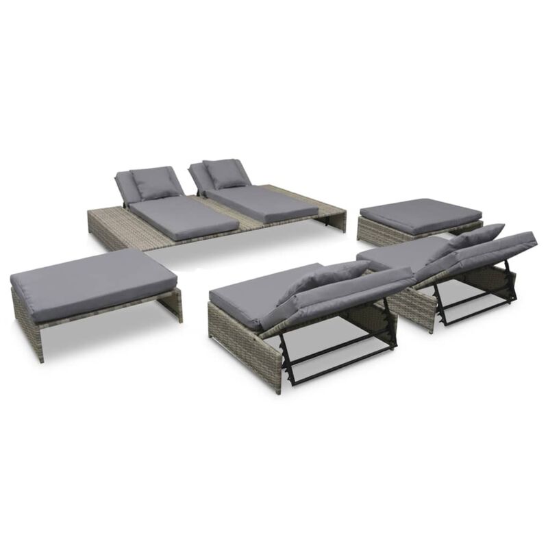 vidaXL Outdoor Lounge Set 15 Pieces Poly Rattan Gray