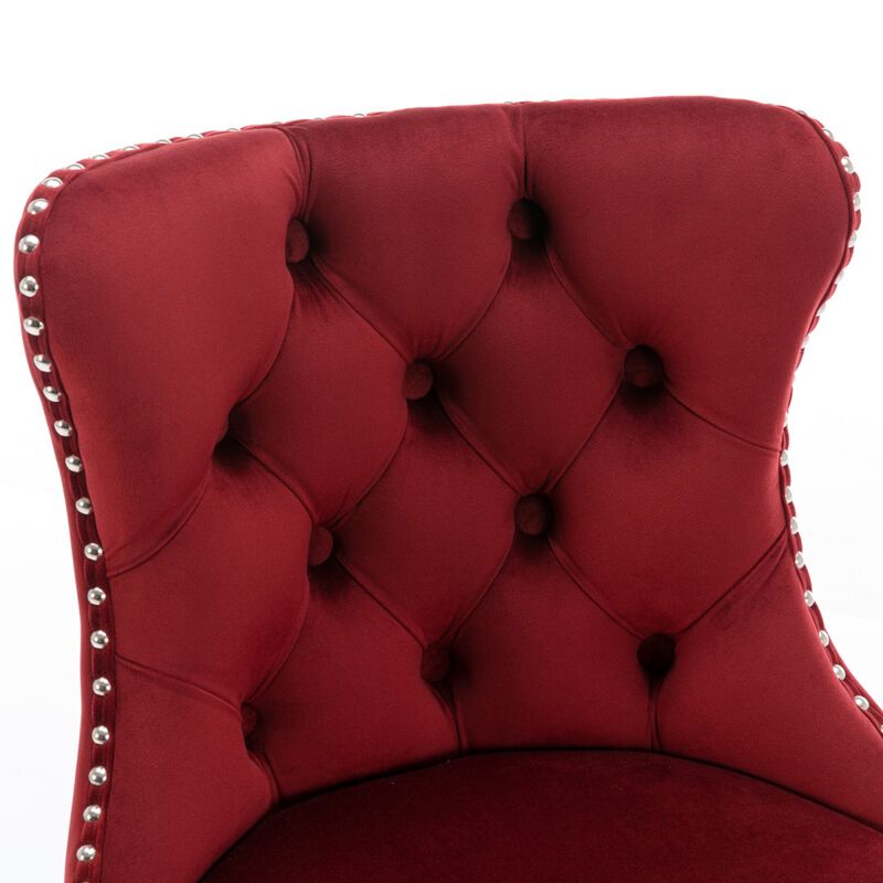 Adjustable Swivel Barstools Set in Wine Red