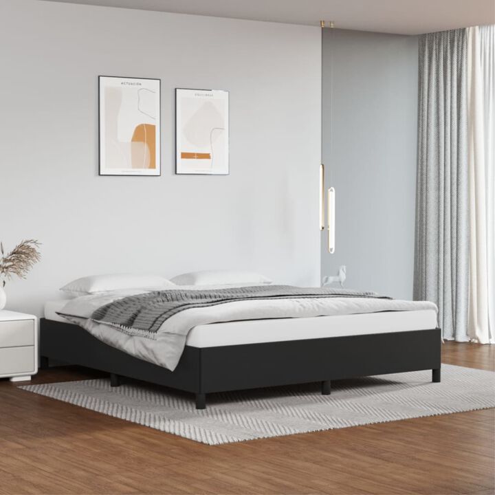 vidaXL Faux Leather Bed Frame in Black - King Sized Platform with Sturdy Plywood and Engineered Wood