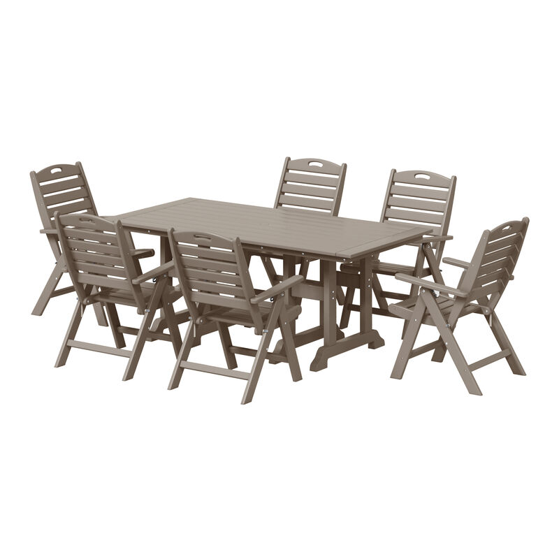 WestinTrends 7-Piece HDPE Rectangular Patio Dining Table Set with Foldable Chairs