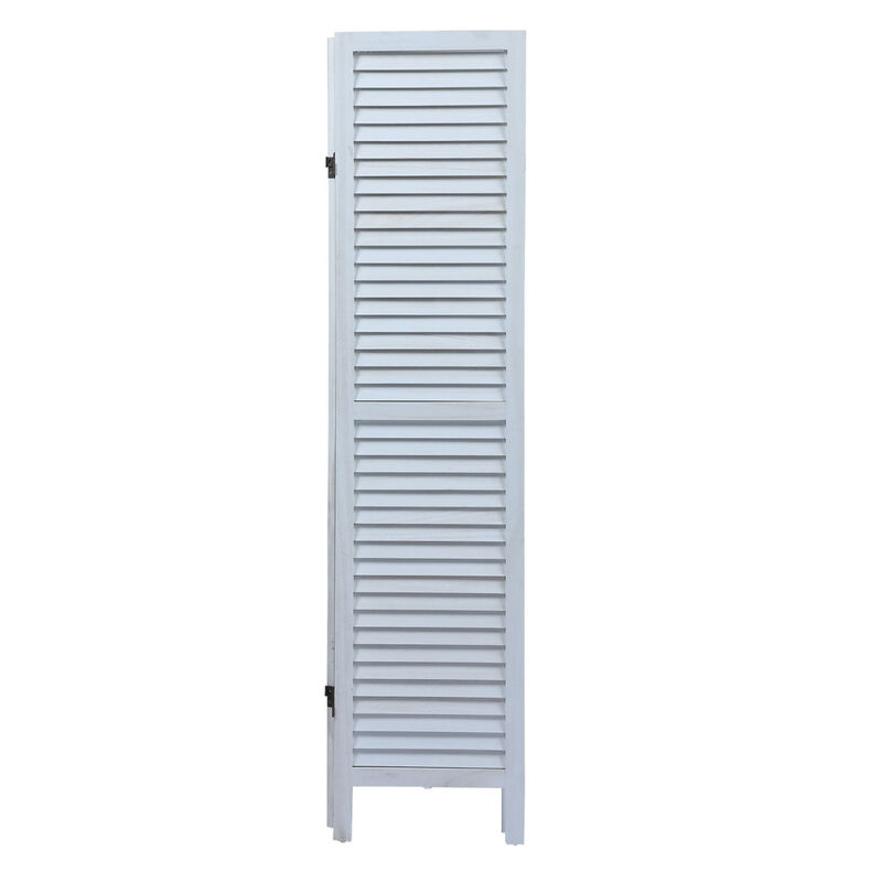 Sycamore Wood 4 Panel Screen Folding Louvered Room Divider Old White