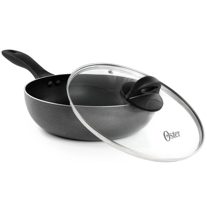 Oster Clairborne 9.5 Inch Non Stick Aluminum Wok with Lid in Granite Grey