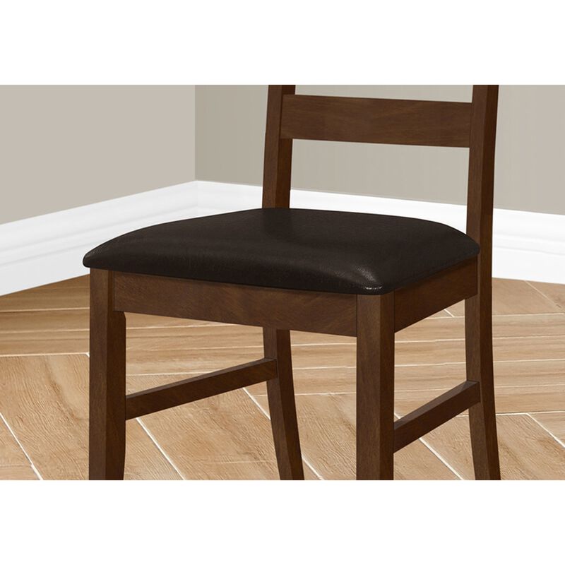 Monarch Specialties I 1372 - Dining Chair, 37" Height, Set Of 2, Dining Room, Kitchen, Side, Upholstered, Brown Solid Wood, Brown Leather Look, Transitional