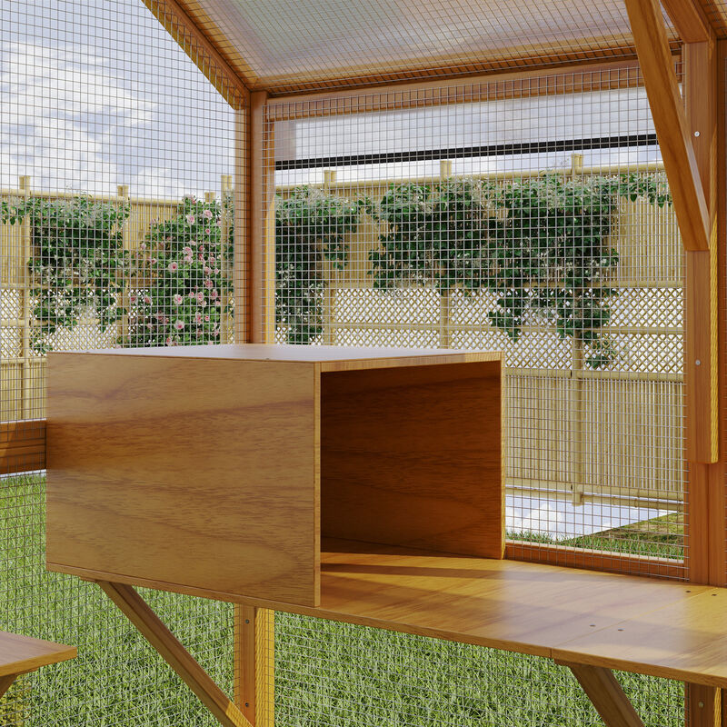 FUFU&GAGA Super Big Cat Play Tower with 2 Cat Boxes, 5 Cat Jump Platforms, and 2 Cat Hammocks,  (109.6" W x75.2" D x 60" H), Yellow